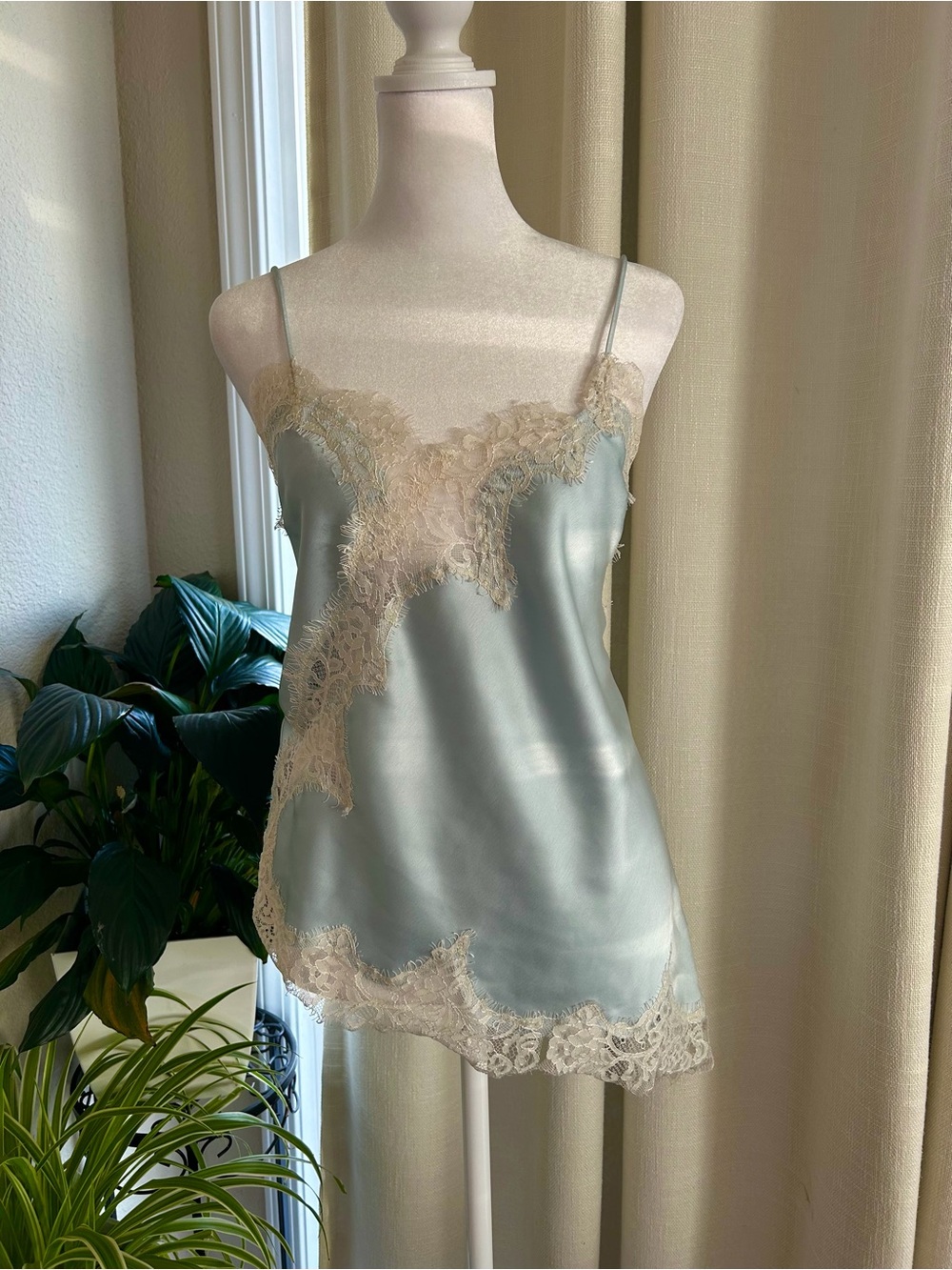 Silk Lace Trim Slip Dress - light Blue